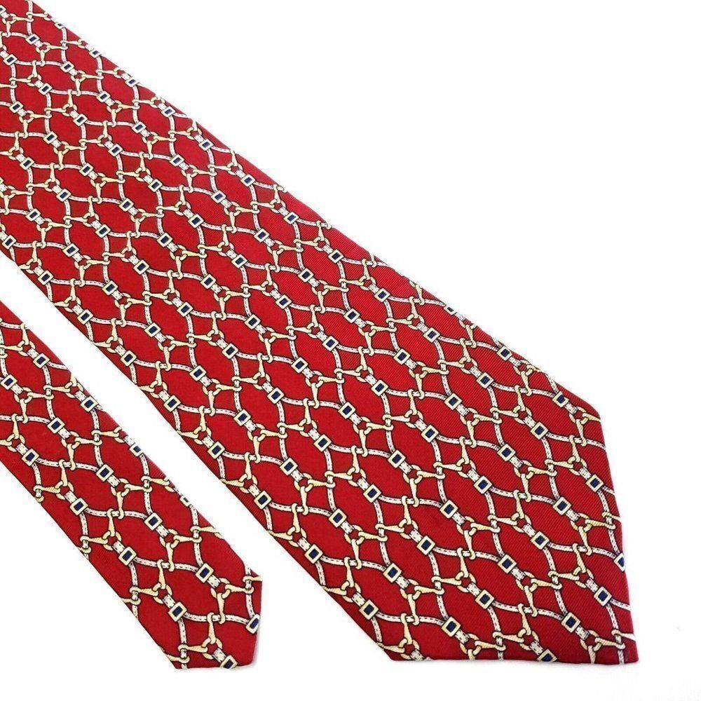 Van Heusen 417 Red Gold Chains Print Short Wide Silk Tie